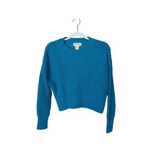 Jessica Simpson Turquoise Blue Chunky Knit Cropped Crew Neck Sweater Small